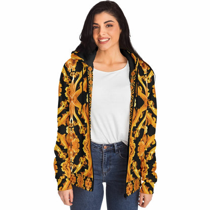 Golden Cymatic, Microfleece Zip Hoodie – Luxuriously Warm & Stylish All-Over Print Jacket