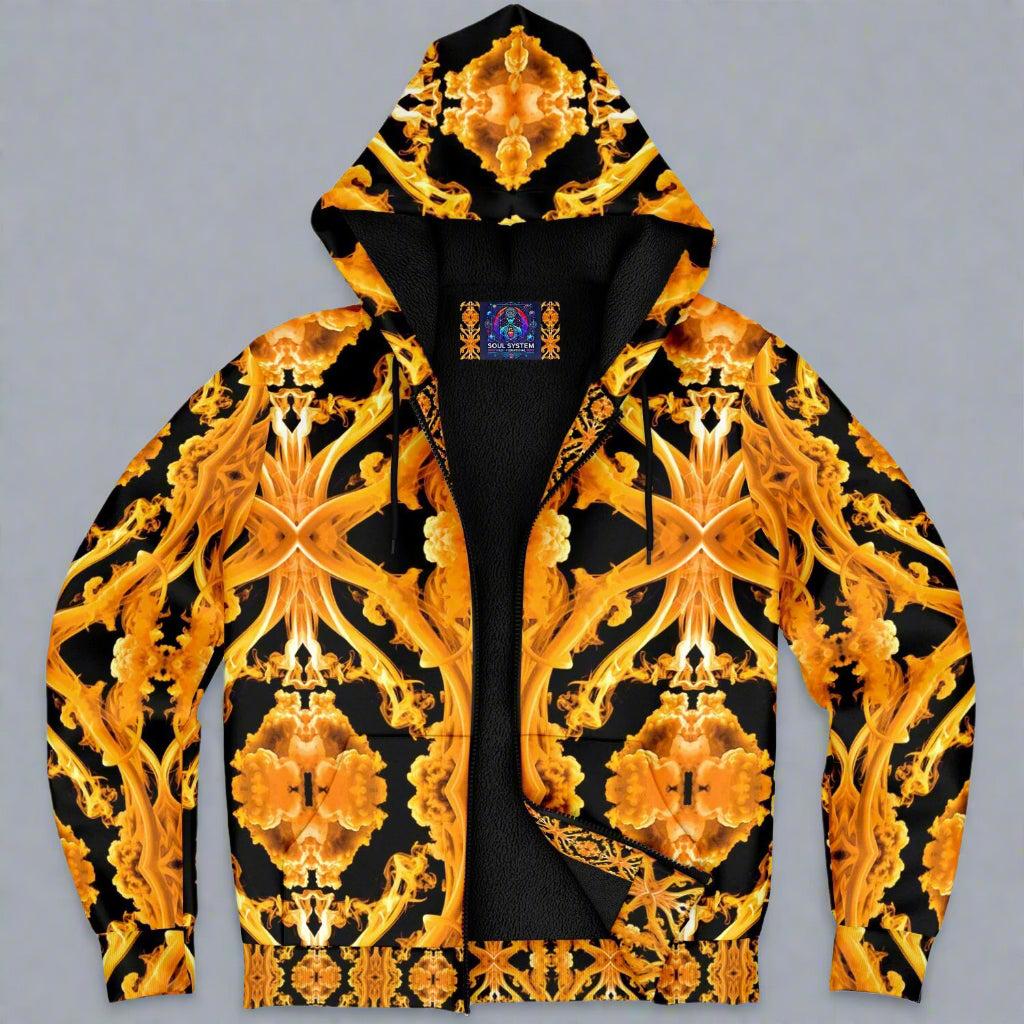Golden Cymatic, Microfleece Zip Hoodie – Luxuriously Warm & Stylish All-Over Print Jacket