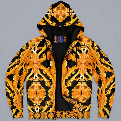 Golden Cymatic, Microfleece Zip Hoodie – Luxuriously Warm & Stylish All-Over Print Jacket