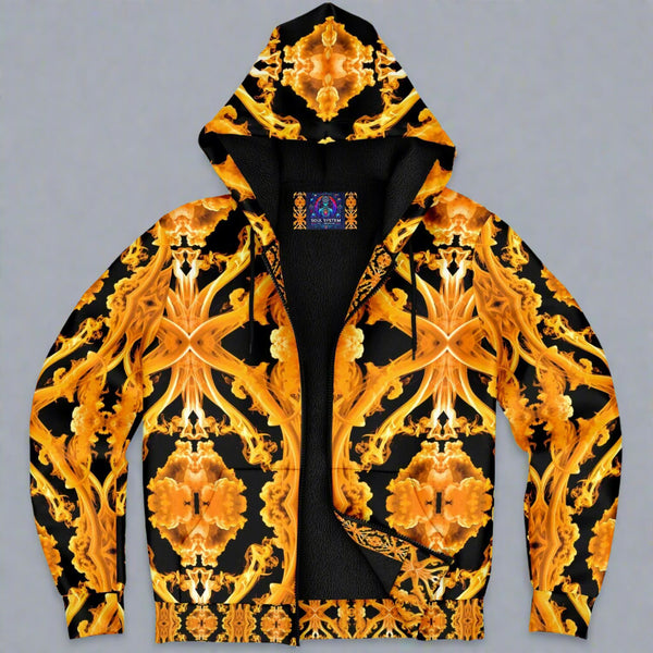 Golden Cymatic, Microfleece Zip Hoodie – Luxuriously Warm & Stylish All-Over Print Jacket