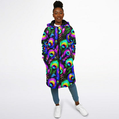 Psychedelic Peacock Print Zipper Cloak - Bold, Vibrant All-Over Design | Luxurious Comfort & Striking Style
