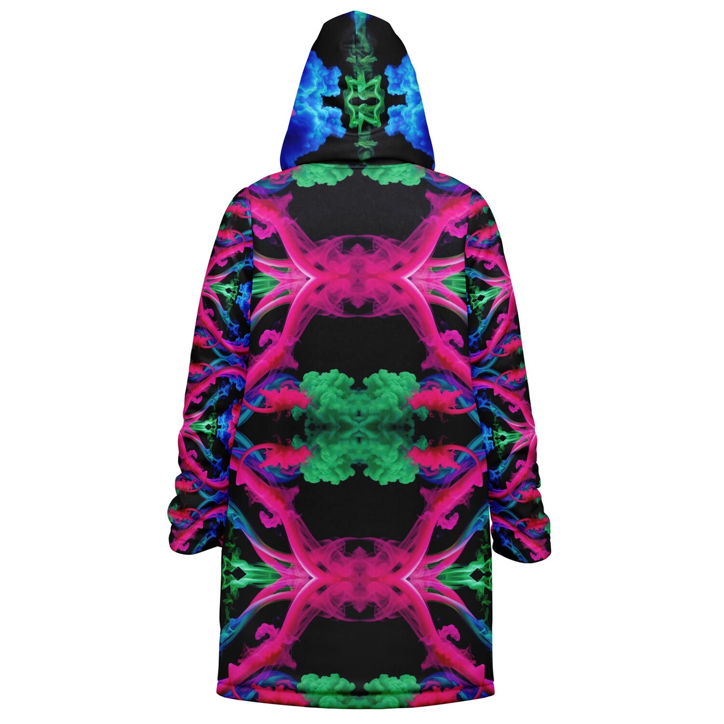 Neon Spectrum Cymatic Zip Cloak – Bold, Futuristic & Ultra-Cozy Longline Jacket