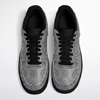 Geometric Grey Core Low Shoes – Unisex Black-Base Sneakers | Bold Contrast | Durable Streetwear-Ready Footwear