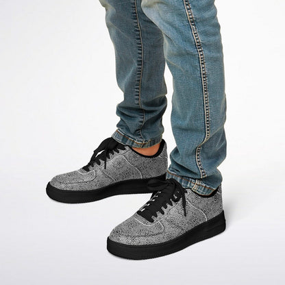 Geometric Grey Core Low Shoes – Unisex Black-Base Sneakers | Bold Contrast | Durable Streetwear-Ready Footwear