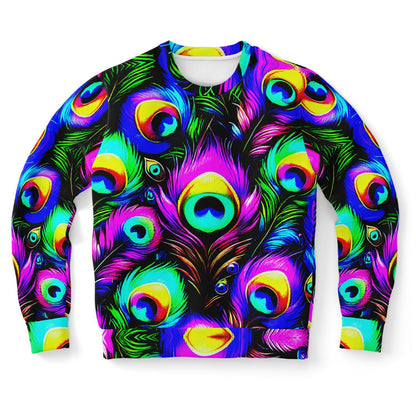 Peacock Neon Psychedelic Athletic Sweatshirt – Vibrant All-Over Print (AOP) | Bold Festival & Streetwear Fashion