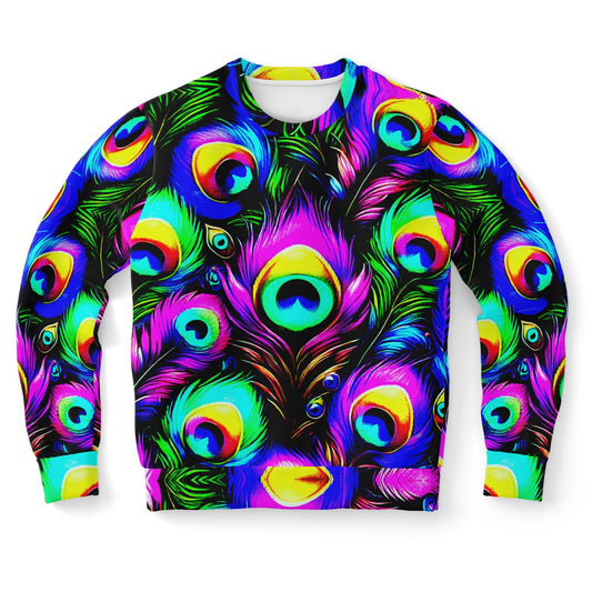 Peacock Neon Psychedelic Athletic Sweatshirt – Vibrant All-Over Print (AOP) | Bold Festival & Streetwear Fashion