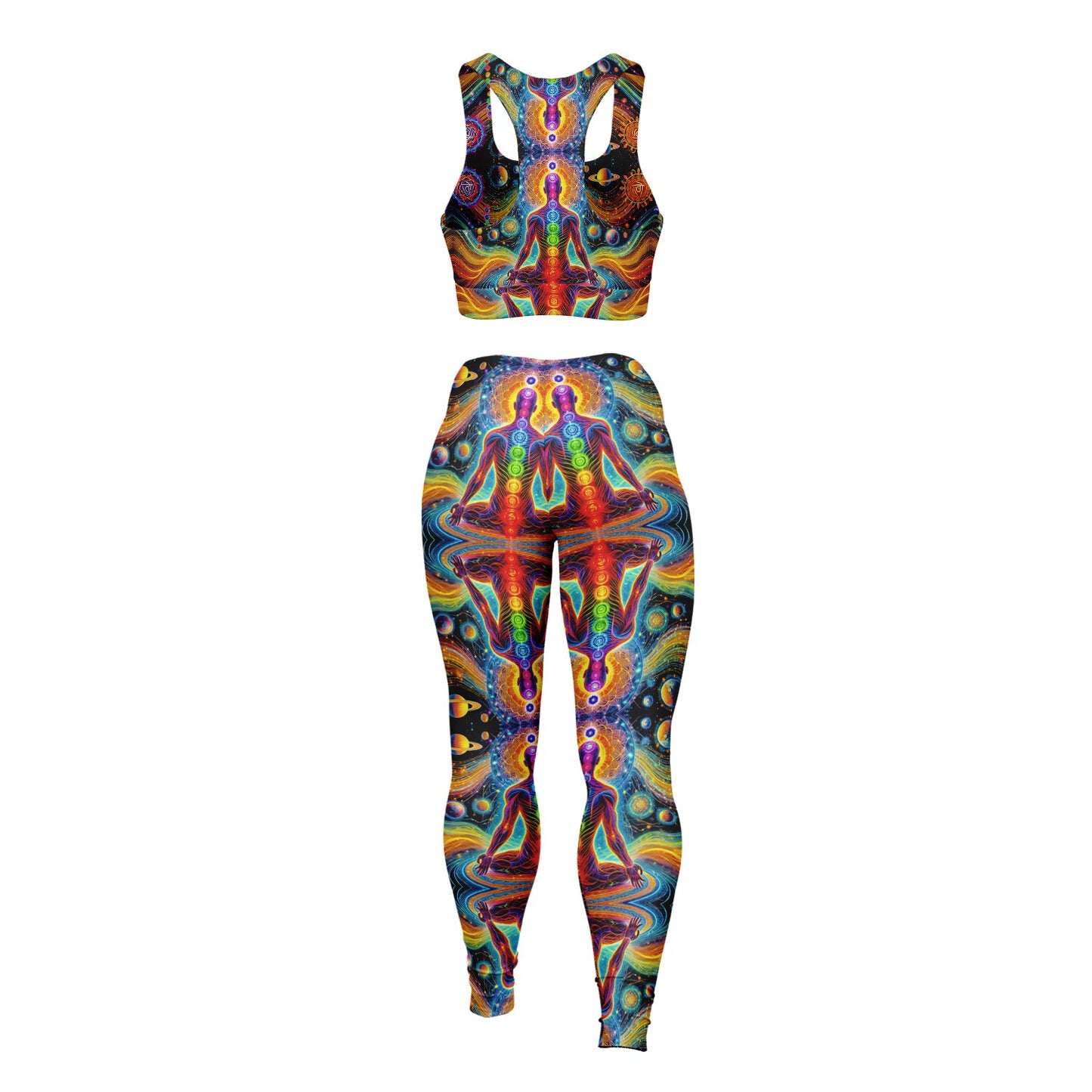 Cosmic Chakras Padded Sports Bra & Leggings - All Over Print (AOP) Yoga & Fitness Wear