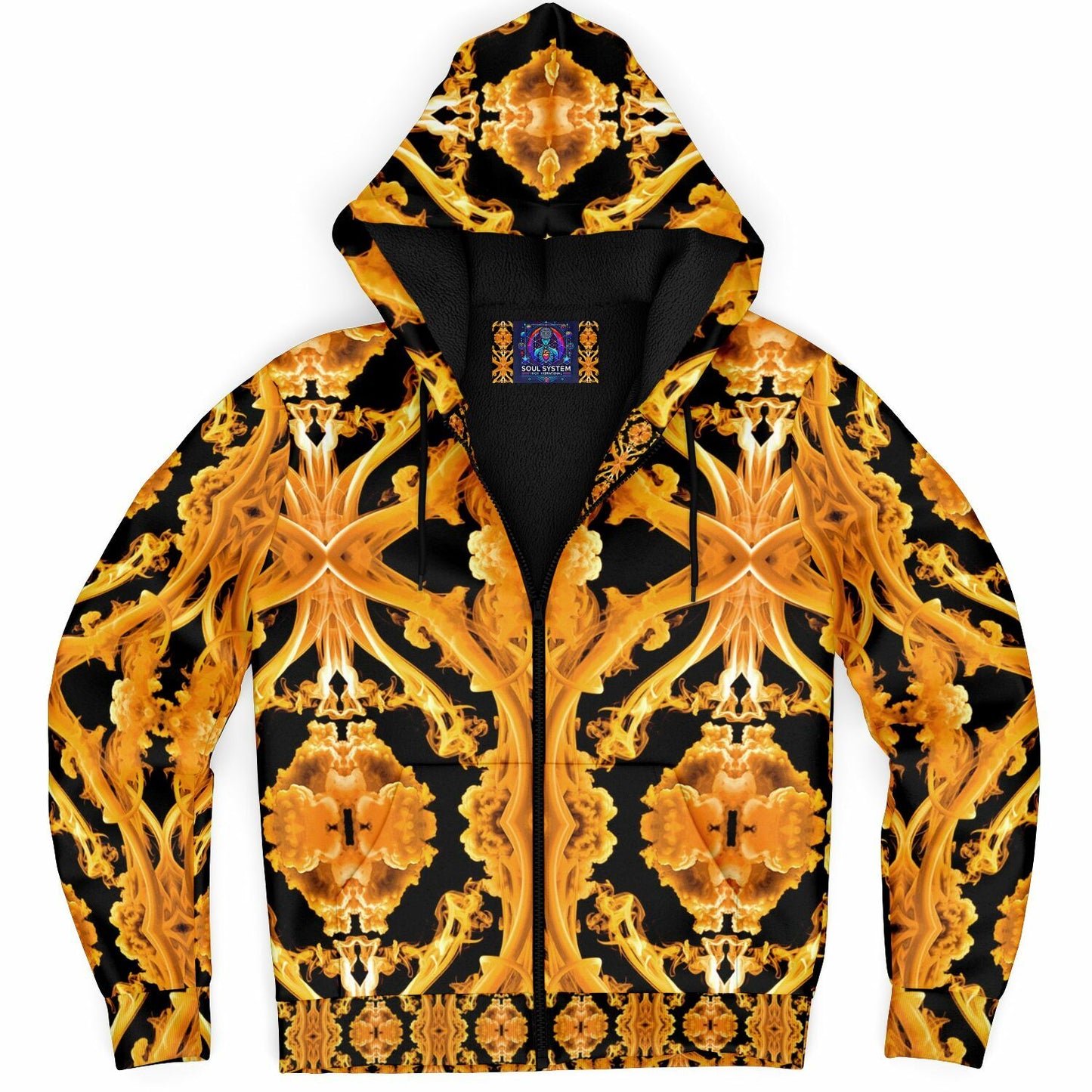 Golden Cymatic, Microfleece Zip Hoodie – Luxuriously Warm & Stylish All-Over Print Jacket