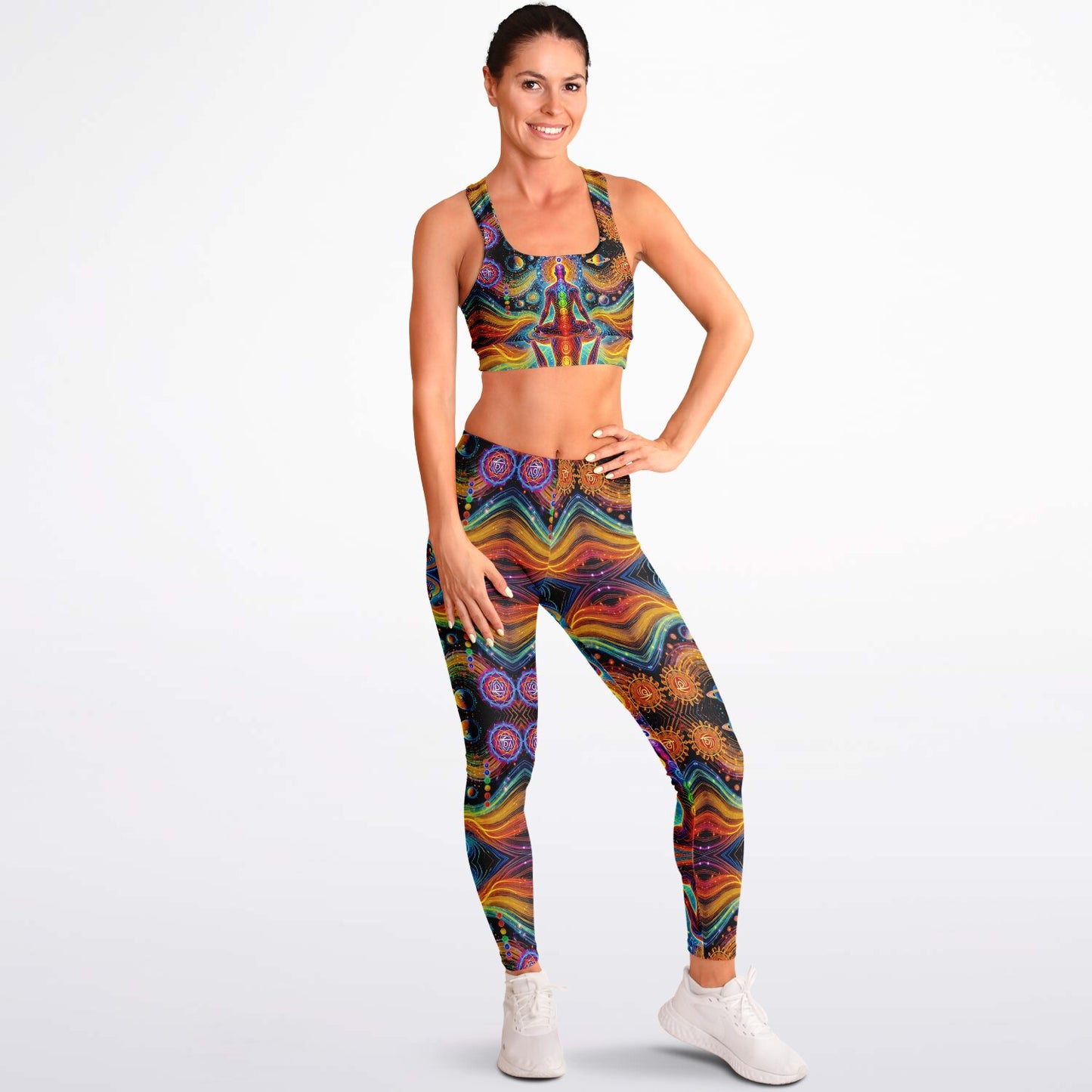 Cosmic Chakras Padded Sports Bra & Leggings - All Over Print (AOP) Yoga & Fitness Wear