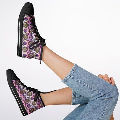 Geometric Pink & White High-Top Sneakers – All-Over Print Urban Streetwear, Trendy Casual Shoes