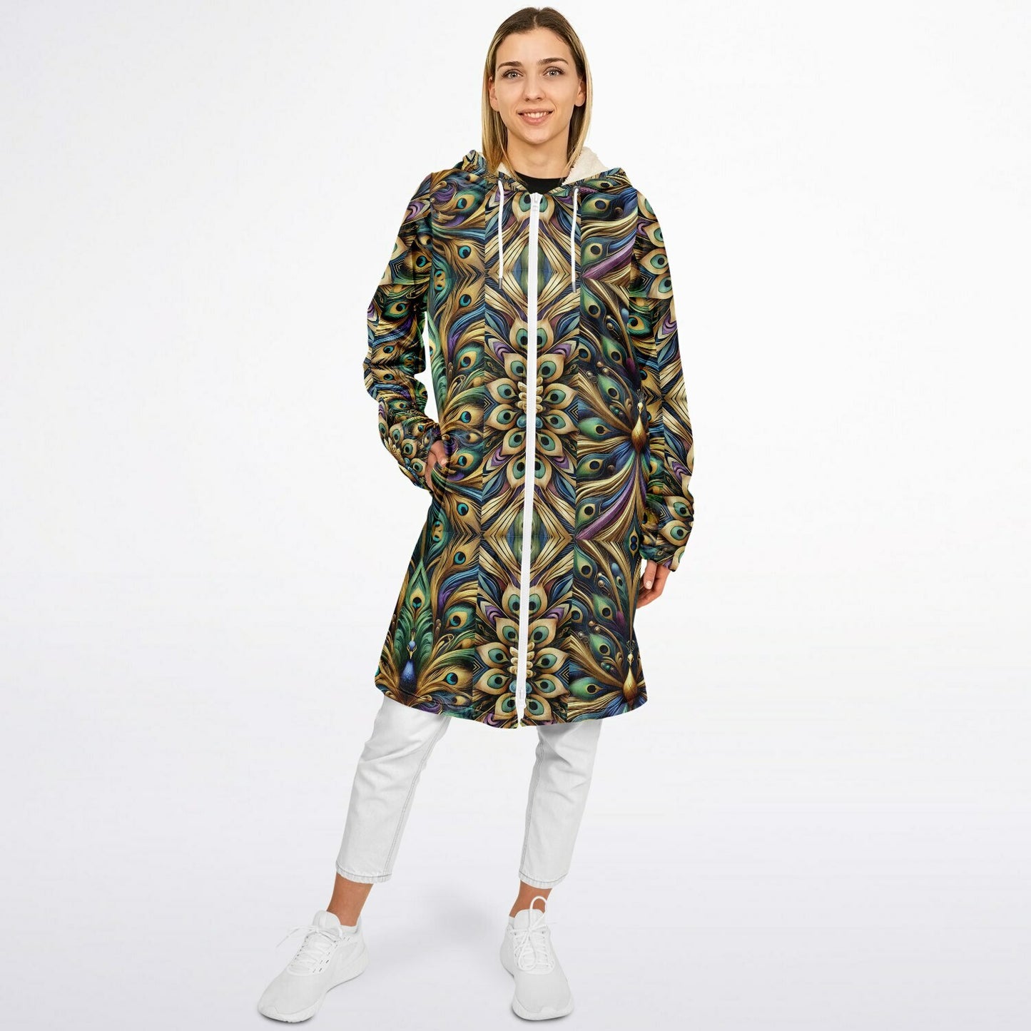 Royal Peacock Pattern, Comfy Zipper Cloak - AOP