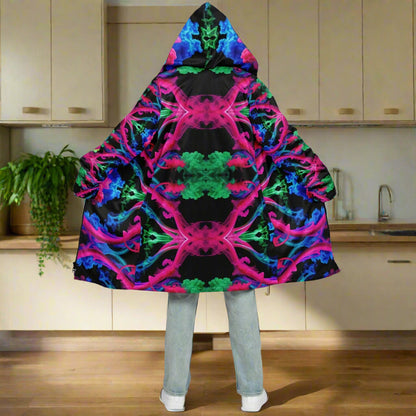 Neon Spectrum Cymatic Zip Cloak – Bold, Futuristic & Ultra-Cozy Longline Jacket