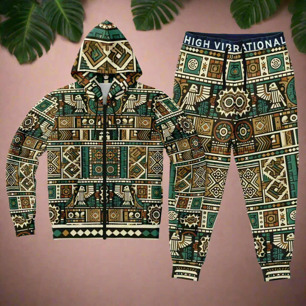 Tribal Aztec Athletic Zip Hoodie & Jogger Set – Unisex All-Over Print (AOP) | Eco-Friendly Activewear | Bold Streetwear Style