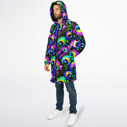 Psychedelic Peacock Print Zipper Cloak - Bold, Vibrant All-Over Design | Luxurious Comfort & Striking Style