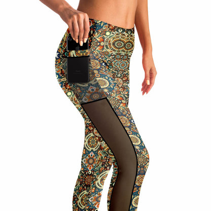 Boho Patchwork Mesh Pocket Leggings – Trendy All-Over Print (AOP) for Fashion-Forward Activewear