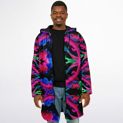 Neon Spectrum Cymatic Zip Cloak – Bold, Futuristic & Ultra-Cozy Longline Jacket