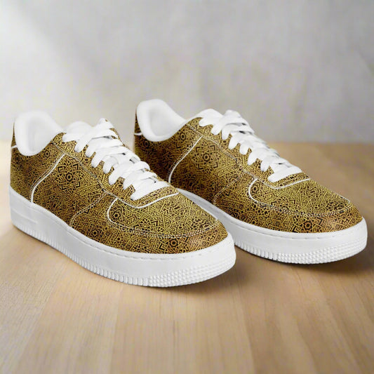 Geometric Gold Core Low Shoes – Unisex Custom Sneakers | Geometric Gold Pattern | Stylish Streetwear & Outerwear