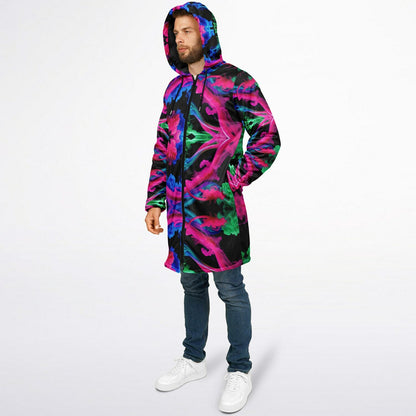 Neon Spectrum Cymatic Zip Cloak – Bold, Futuristic & Ultra-Cozy Longline Jacket