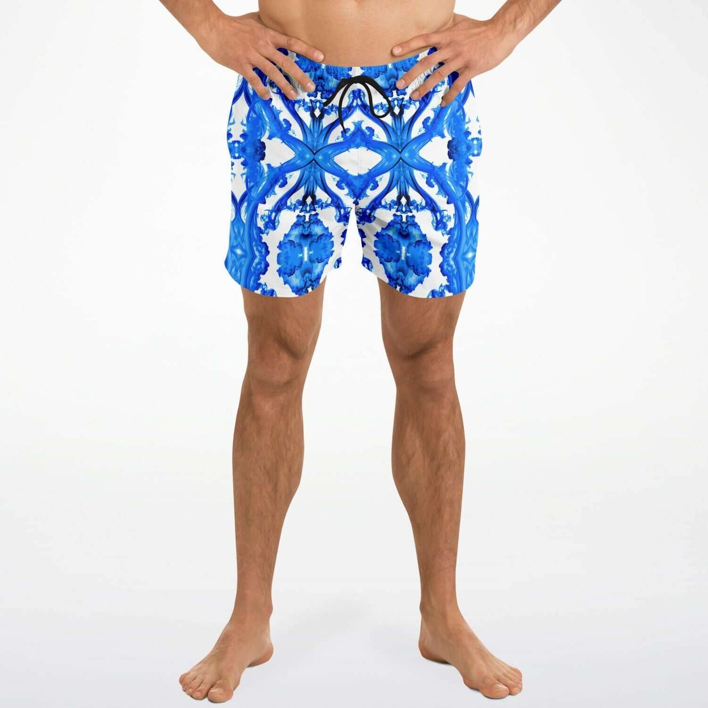 Ocean Blue Cymatic Men’s Swim Shorts with stylish design, quick-dry fabric, perfect for performance-driven swimmers.