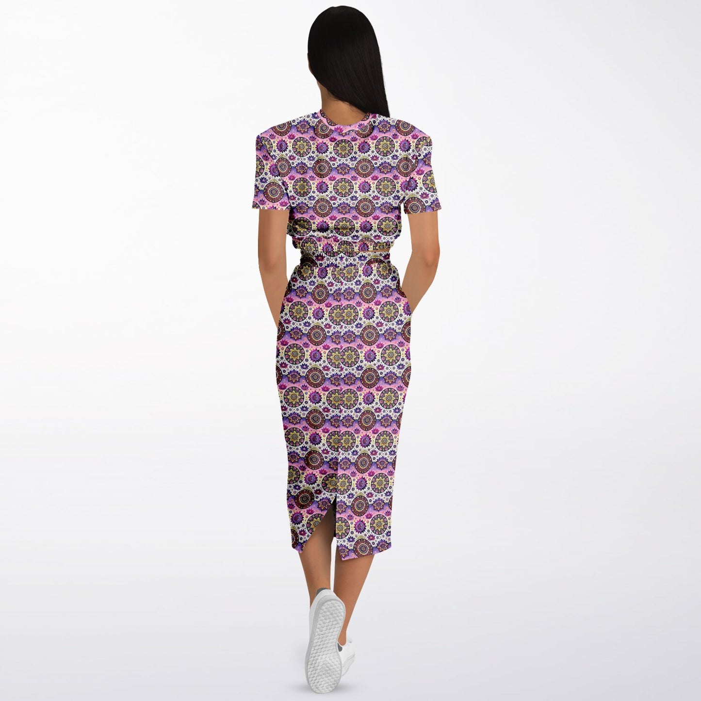 Geometric Pink Pattern Cropped Sweatshirt & Long Pocket Skirt Set – Bold Two-Piece Co-ord for Streetwear & Loungewear (AOP)