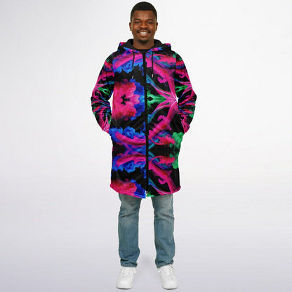 Neon Spectrum Cymatic Zip Cloak – Bold, Futuristic & Ultra-Cozy Longline Jacket