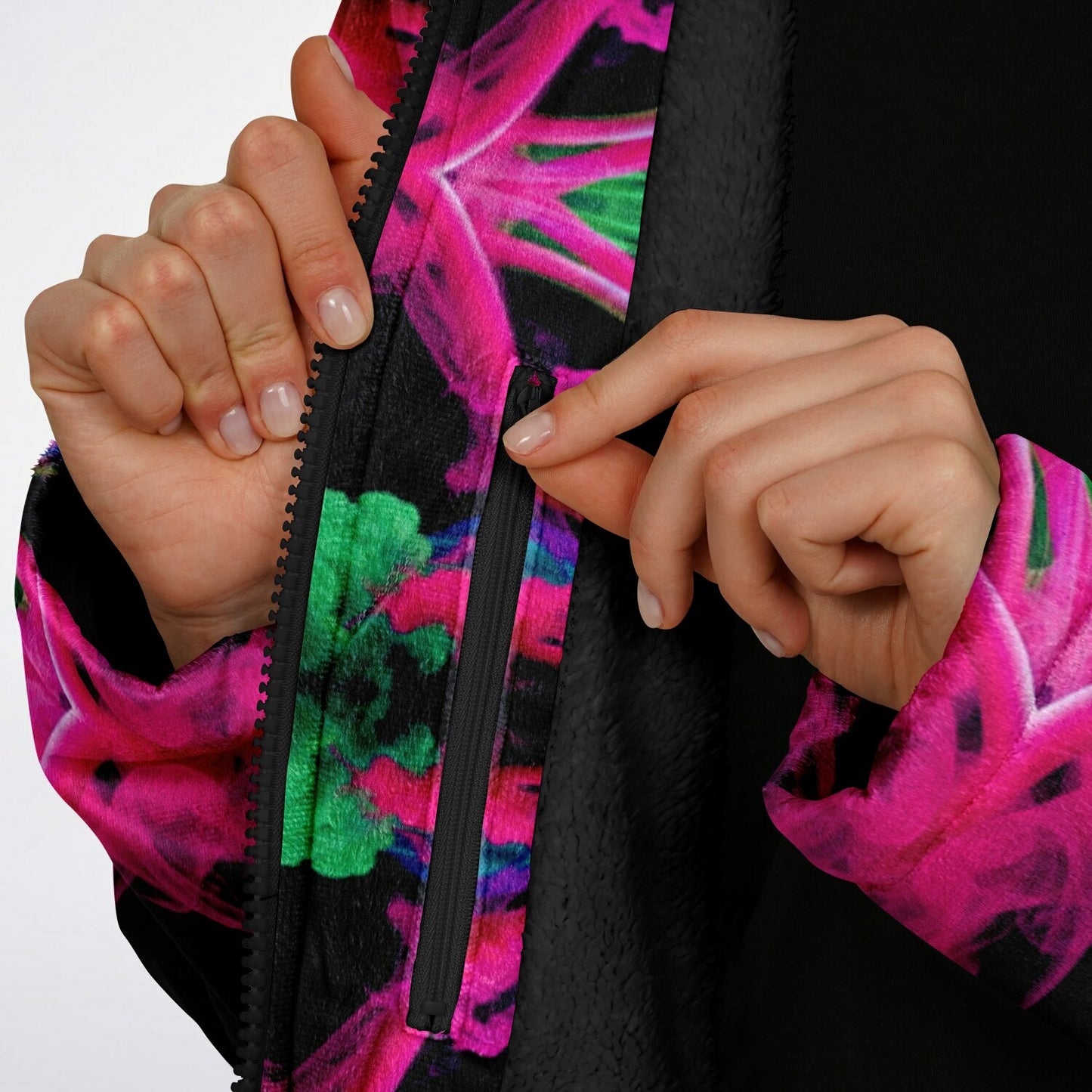 Neon Spectrum Cymatic Zip Cloak – Bold, Futuristic & Ultra-Cozy Longline Jacket