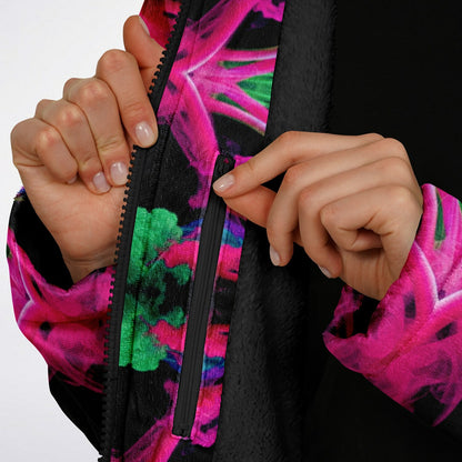 Neon Spectrum Cymatic Zip Cloak – Bold, Futuristic & Ultra-Cozy Longline Jacket
