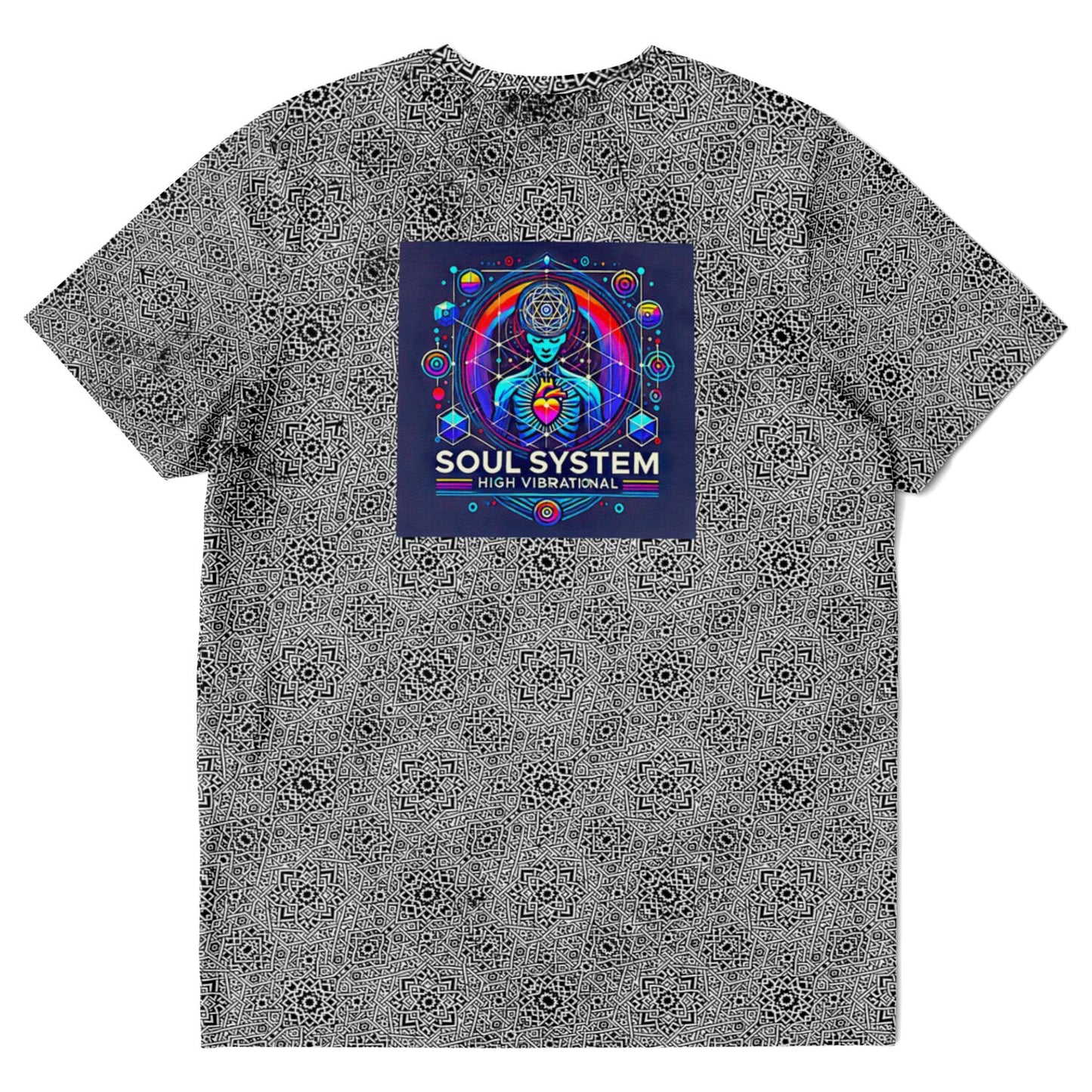 Geometric Grey Grid Soul System T-Shirt – Premium All-Over Print (AOP) Outerwear Design