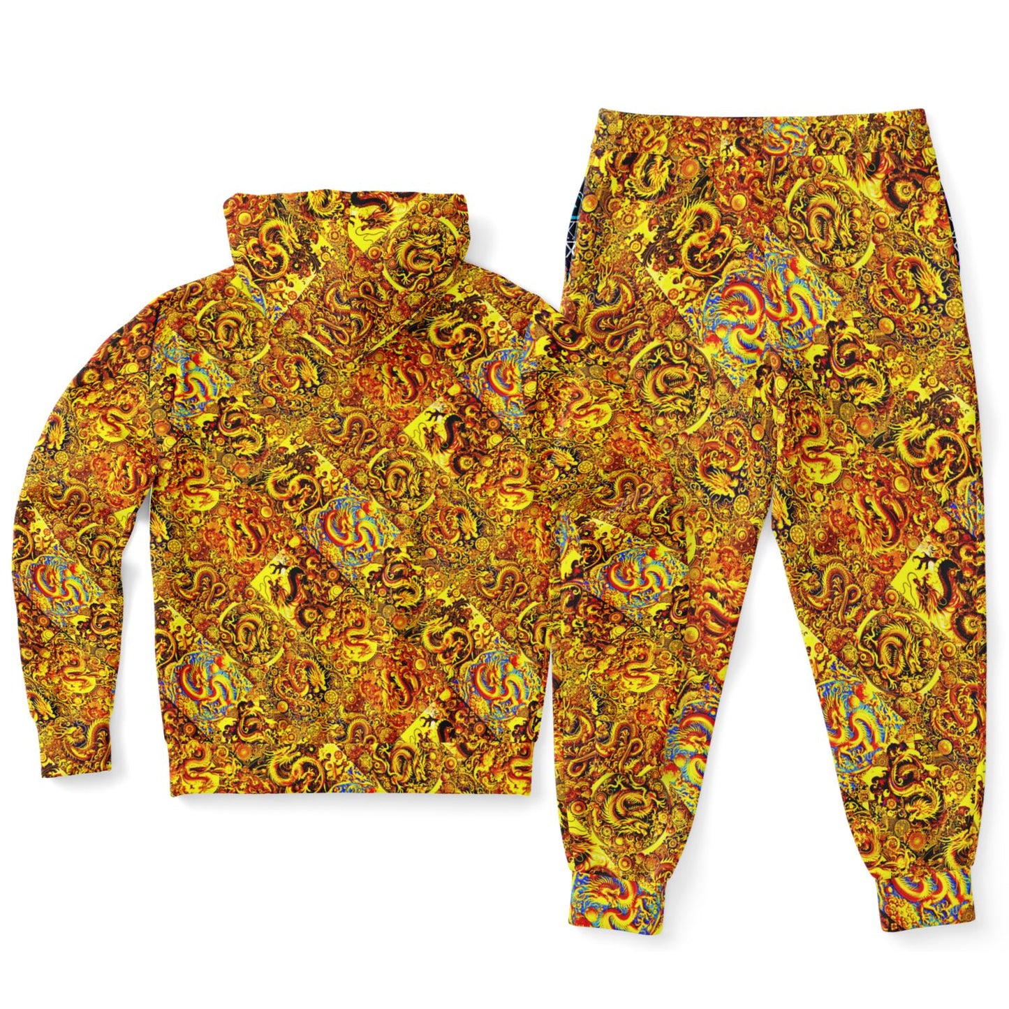 Gold Dragon Zip Hoodie & Jogger Set – Bold Streetwear Tracksuit with Mythical Asian-Inspired Design (AOP)
