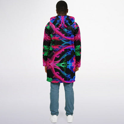 Neon Spectrum Cymatic Zip Cloak – Bold, Futuristic & Ultra-Cozy Longline Jacket