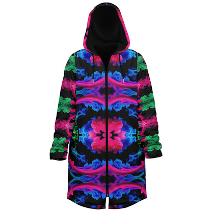 Neon Spectrum Cymatic Zip Cloak – Bold, Futuristic & Ultra-Cozy Longline Jacket