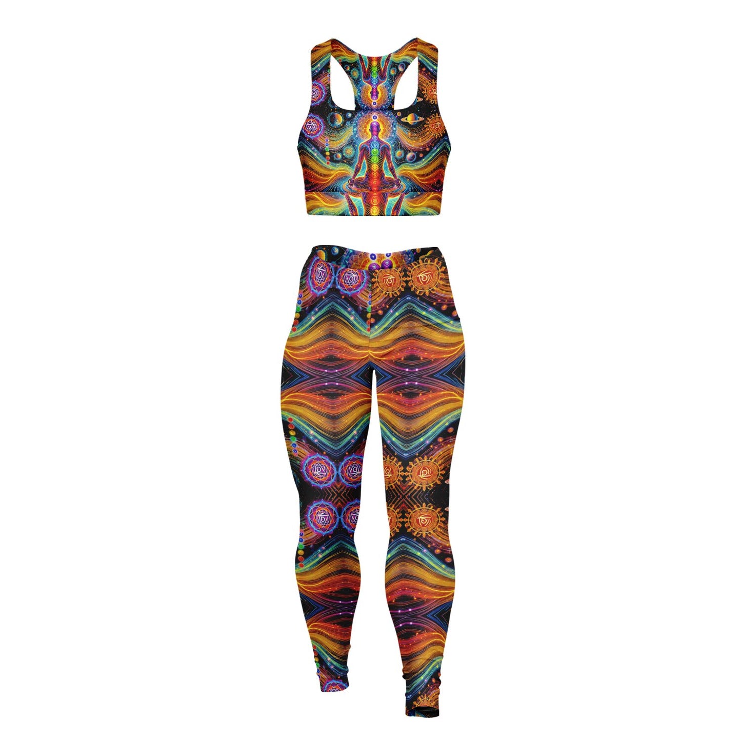 Cosmic Chakras Padded Sports Bra & Leggings - All Over Print (AOP) Yoga & Fitness Wear