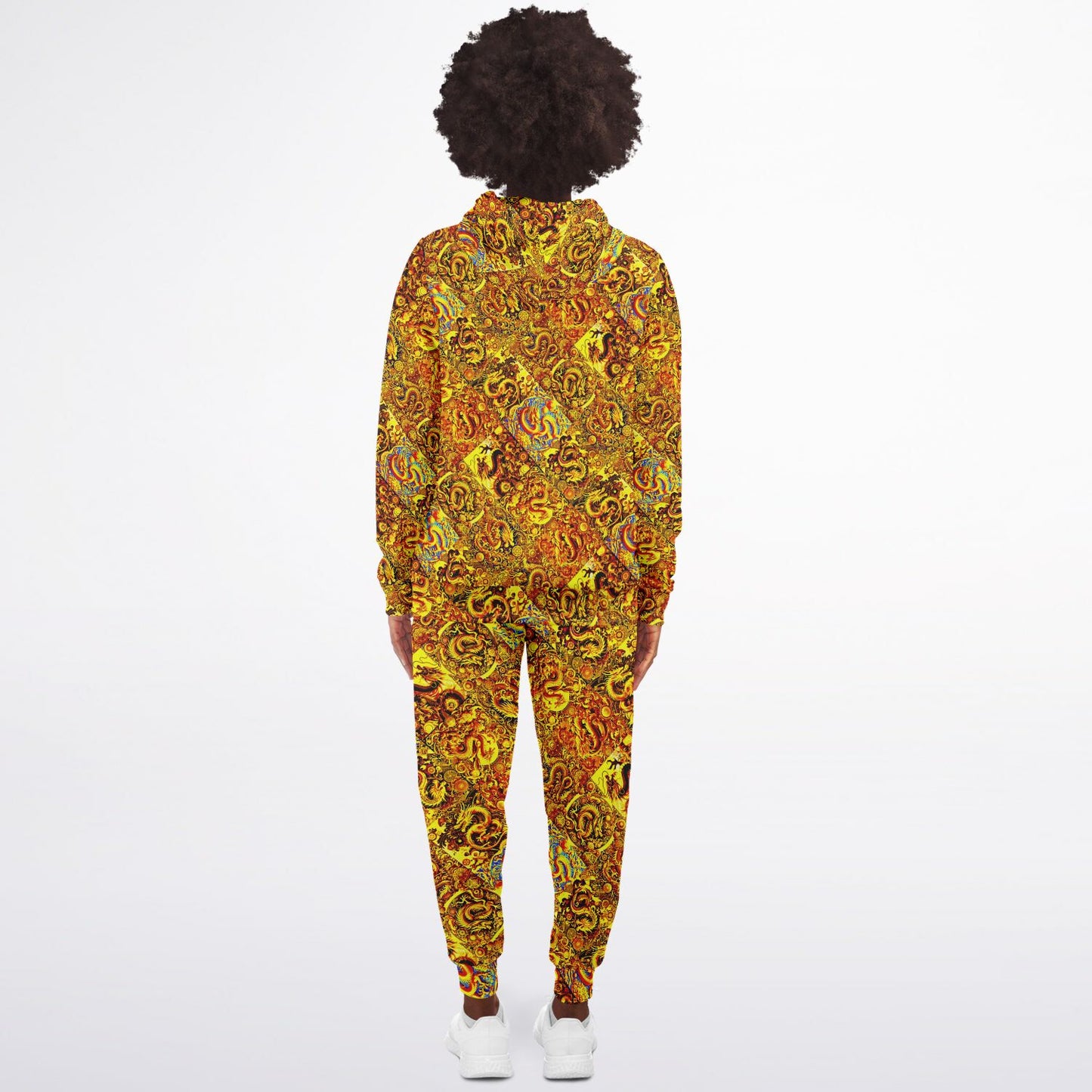 Gold Dragon Zip Hoodie & Jogger Set – Bold Streetwear Tracksuit with Mythical Asian-Inspired Design (AOP)
