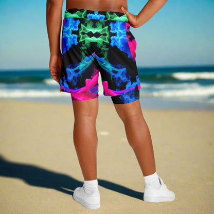 Neon Smoke Floral 2-in-1 Shorts with Pockets – Men’s Athletic & Workout Wear | All-Over Print