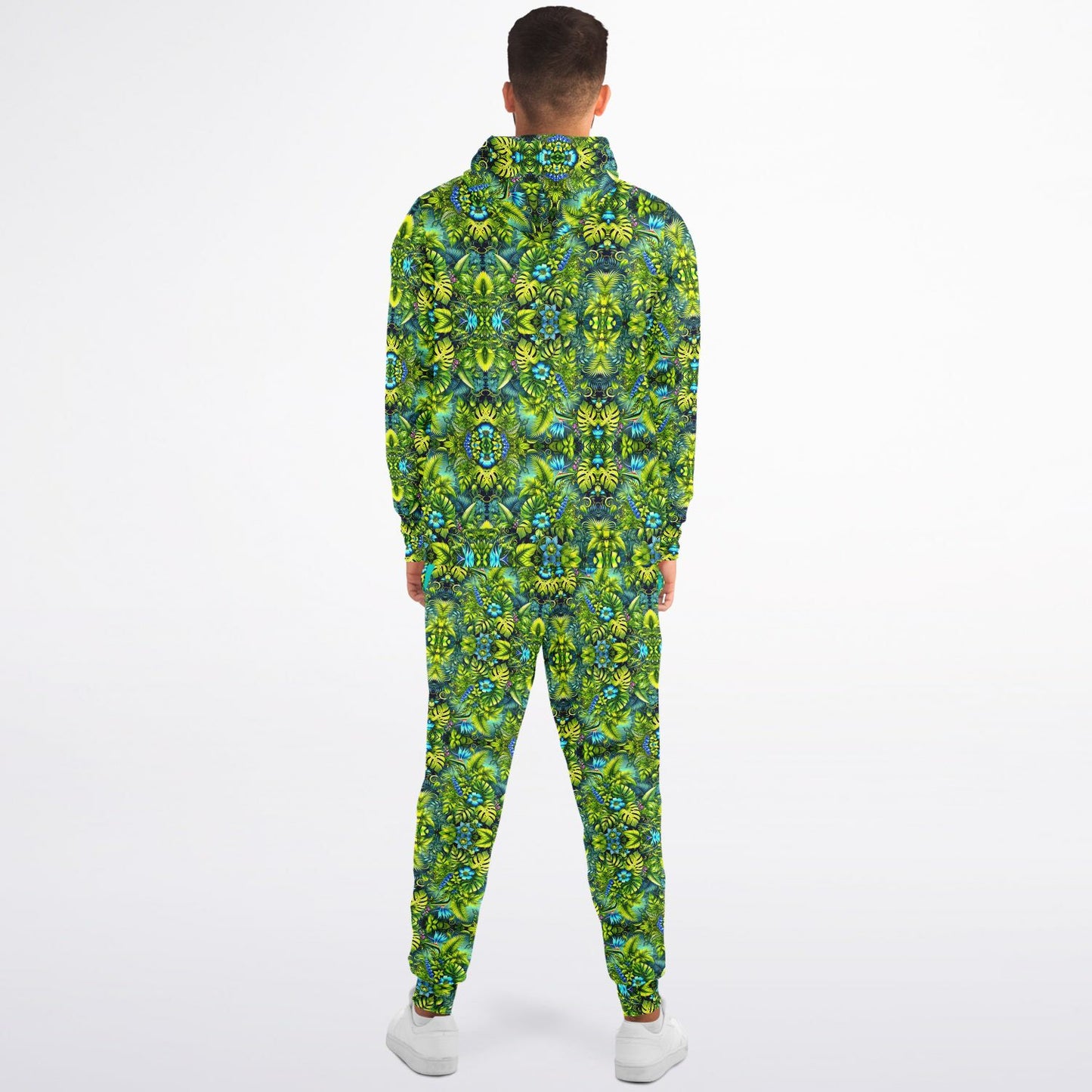 Tropical Trip “Grass is Greener” Psychedelic Zip Hoodie & Jogger Set – Vibrant Festival Streetwear for Bold Self-Expression