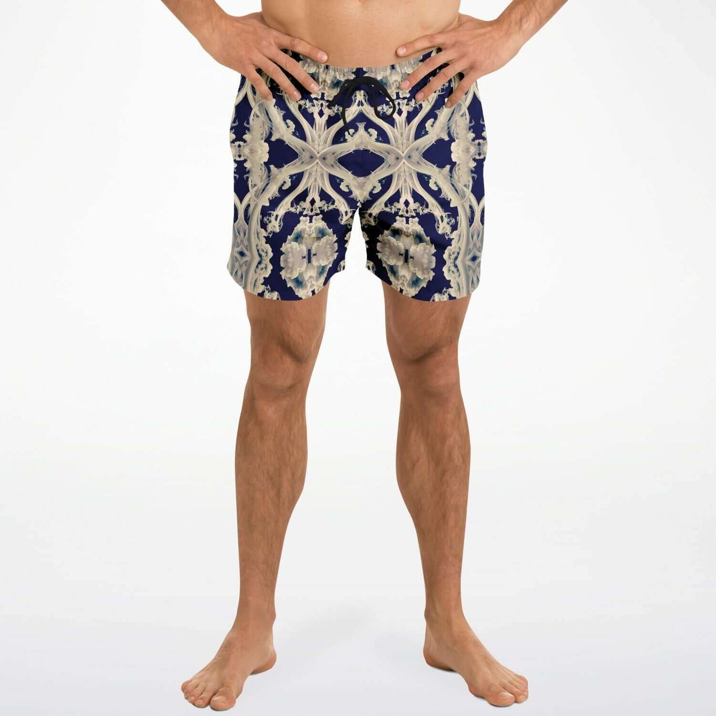 Clear Smoke Cymatic Men’s Swim Trunks – Futuristic, Quick-Dry & Stylish Above-the-Knee Swimwear
