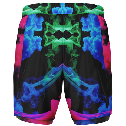 Neon Smoke Floral 2-in-1 Shorts with Pockets – Men’s Athletic & Workout Wear | All-Over Print