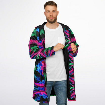 Neon Spectrum Cymatic Zip Cloak – Bold, Futuristic & Ultra-Cozy Longline Jacket