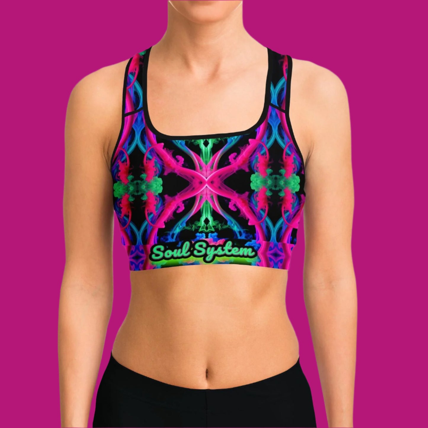 Soul System Neon Cymatic Sports Bra – Bold, Supportive & Sweat-Wicking for Yoga, Gym & Everyday Wear