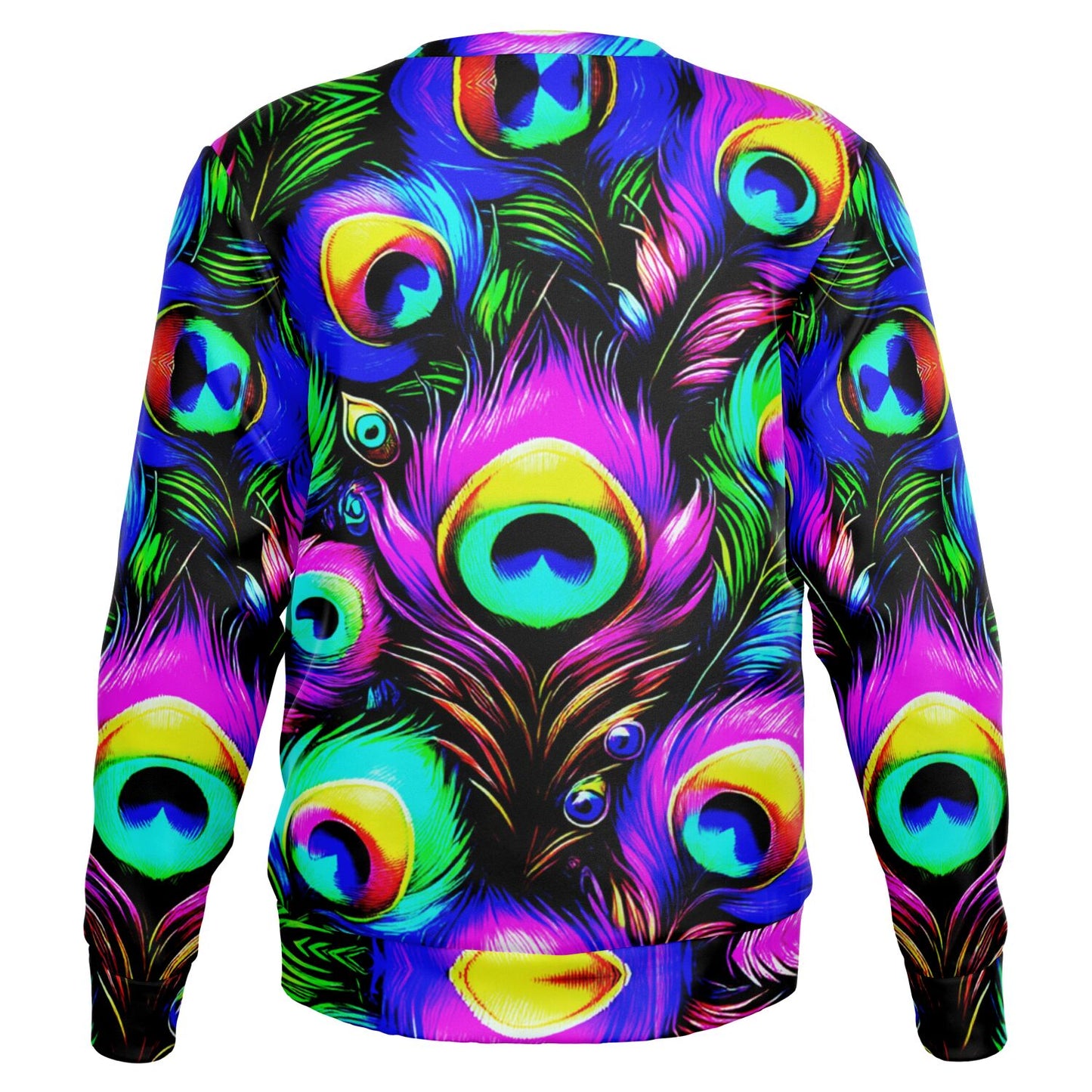 Peacock Neon Psychedelic Athletic Sweatshirt – Vibrant All-Over Print (AOP) | Bold Festival & Streetwear Fashion