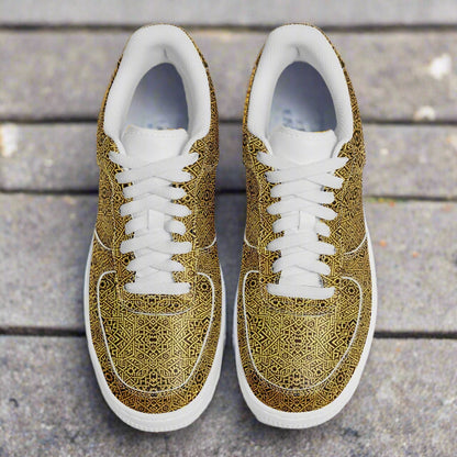 Geometric Gold Core Low Shoes – Unisex Custom Sneakers | Geometric Gold Pattern | Stylish Streetwear & Outerwear