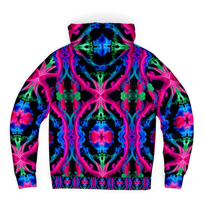 Neon Spectrum Cymatic Microfleece Zip Hoodie – Vibrant, Cozy & Bold All-Over Print Jacket
