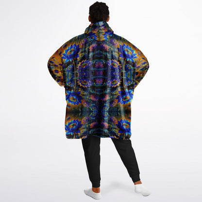 Blue Lotus Flower Snug Hoodie – Oversized Fleece-Lined Wearable Blanket, Unisex Cozy Loungewear (One-Size Fits Up to 5XL)