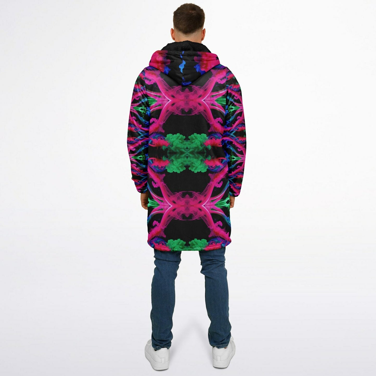 Neon Spectrum Cymatic Zip Cloak – Bold, Futuristic & Ultra-Cozy Longline Jacket