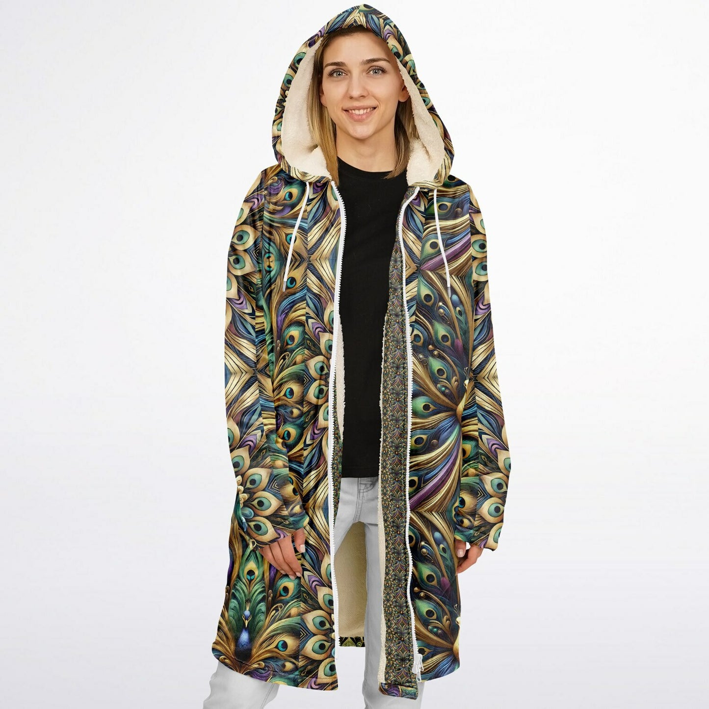 Royal Peacock Pattern, Comfy Zipper Cloak - AOP