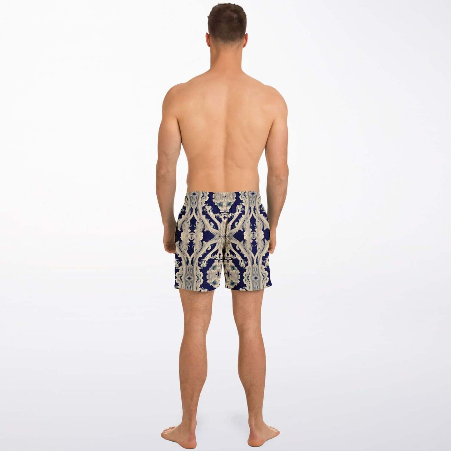 Clear Smoke Cymatic Men’s Swim Trunks – Futuristic, Quick-Dry & Stylish Above-the-Knee Swimwear
