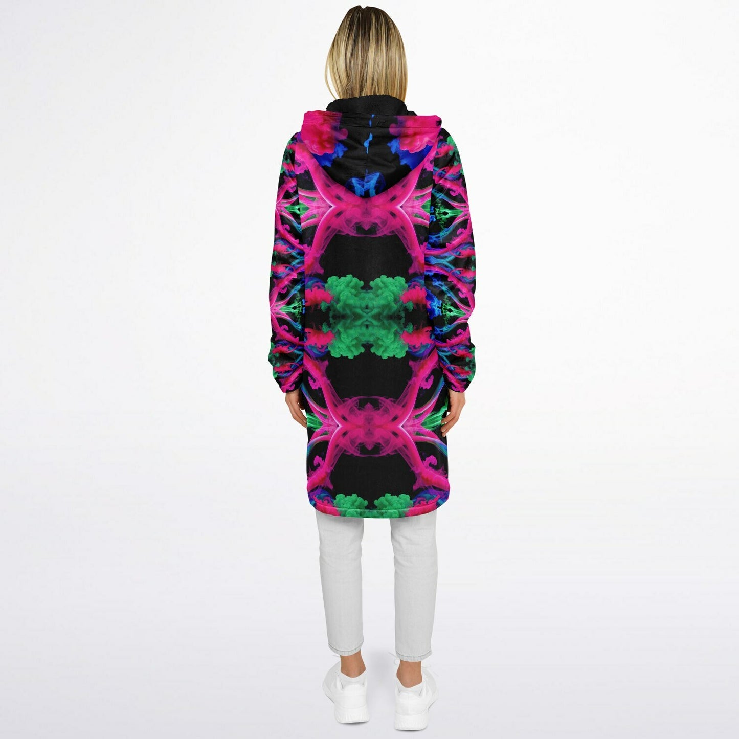 Neon Spectrum Cymatic Zip Cloak – Bold, Futuristic & Ultra-Cozy Longline Jacket