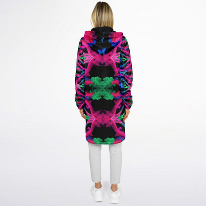 Neon Spectrum Cymatic Zip Cloak – Bold, Futuristic & Ultra-Cozy Longline Jacket