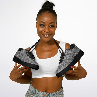 Geometric Grey Core Low Shoes – Unisex Black-Base Sneakers | Bold Contrast | Durable Streetwear-Ready Footwear