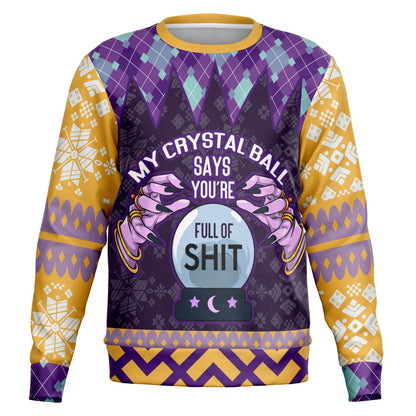 Spiritual Crystal Ball Sweatshirt – Mystical Aesthetic Jumper with Purple Hands, Celestial Snowflakes & Funny Quote